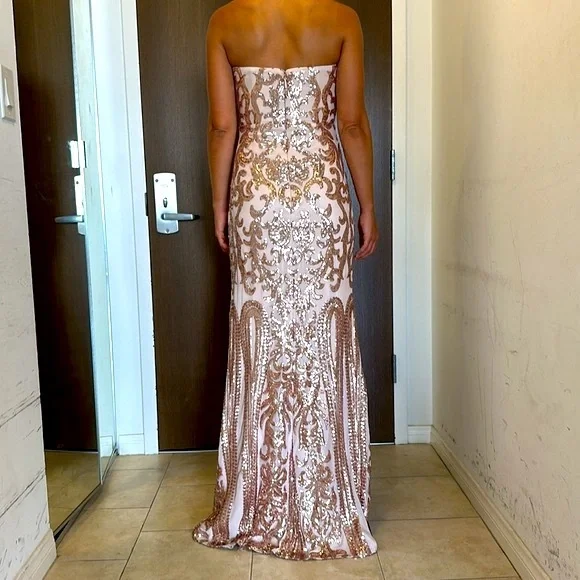 Bariano Rebecca Rose Gold Strapless Sequin Maxi Dress. Only Worn Once! - Picture 12 of 16